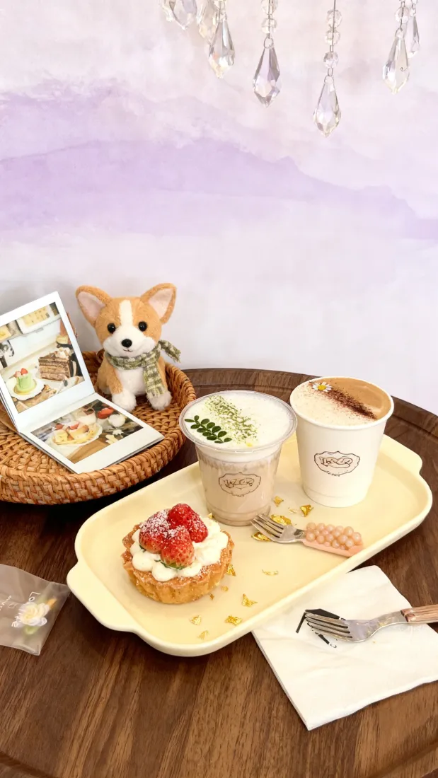 ins风下午茶小蛋糕手机壁纸｜柯基玩偶甜品 - 淡紫「哲风壁纸」