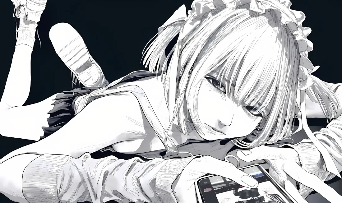 2k女仆装动漫角色壁纸｜黑白背景 - 动漫「哲风壁纸」