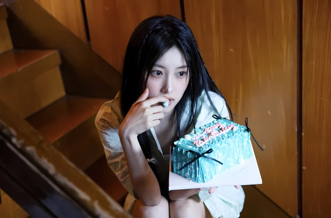 2k姜惠元壁纸｜木质楼梯背景 - 白衣美女「哲风壁纸」