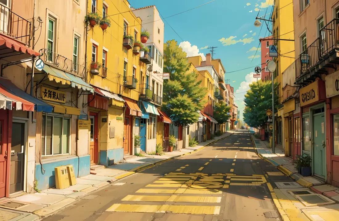 2k动漫街道壁纸｜彩色房屋街景 - 治愈系「哲风壁纸」