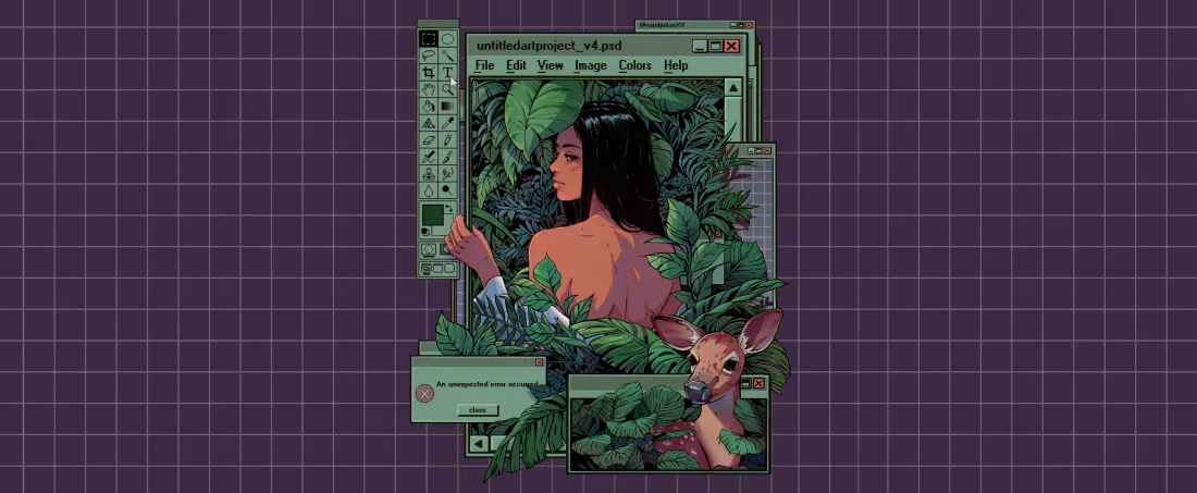3k插画女性绿植壁纸｜紫色背景 - 艺术「哲风壁纸」