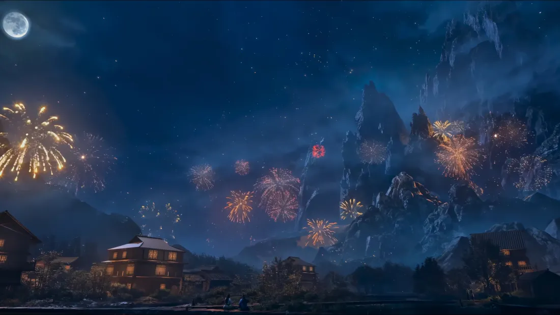 4k凡人修仙传壁纸｜夜景烟花背景 - 古建山月「哲风壁纸」