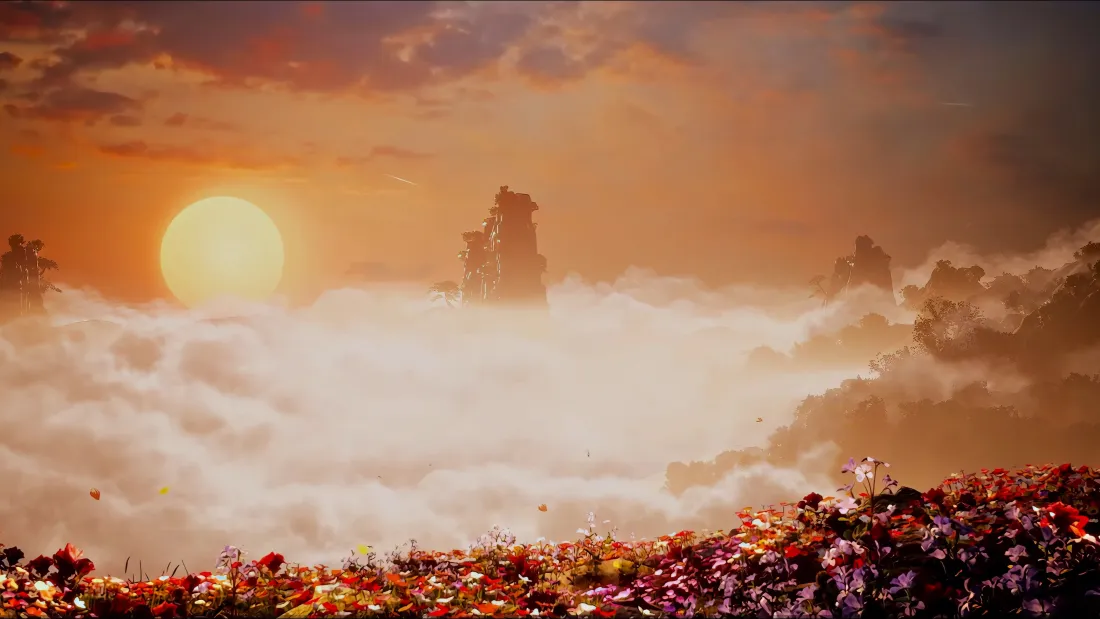 4k凡人修仙传风景壁纸｜夕阳云海花海「哲风壁纸」