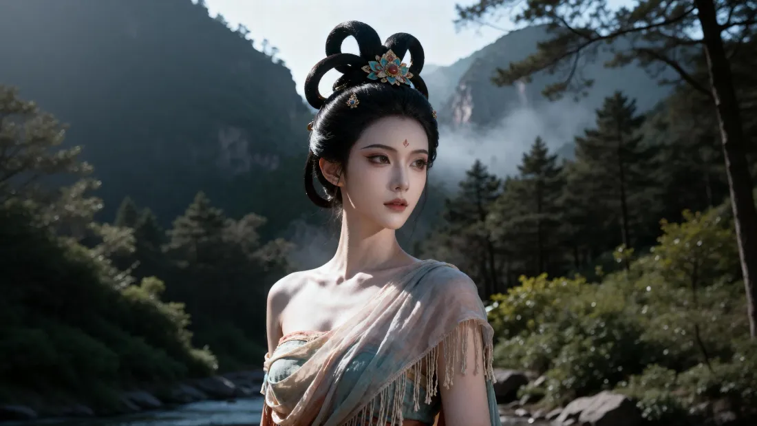 4k古风美女壁纸｜山水风景 - 古装发髻「哲风壁纸」