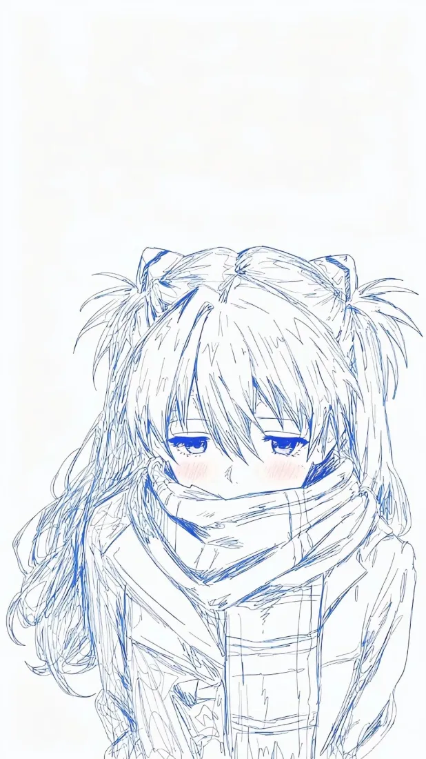 明日香线稿手机壁纸｜EVA背景图 - 手绘双马尾「哲风壁纸」