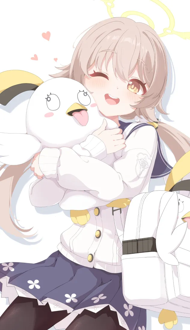 可爱动漫女孩玩偶手机壁纸｜爱心背景 - 双马尾「哲风壁纸」