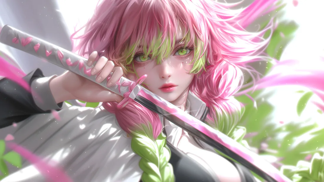 6k甘露寺蜜璃壁纸｜鬼灭之刃背景 - 日轮刀「哲风壁纸」