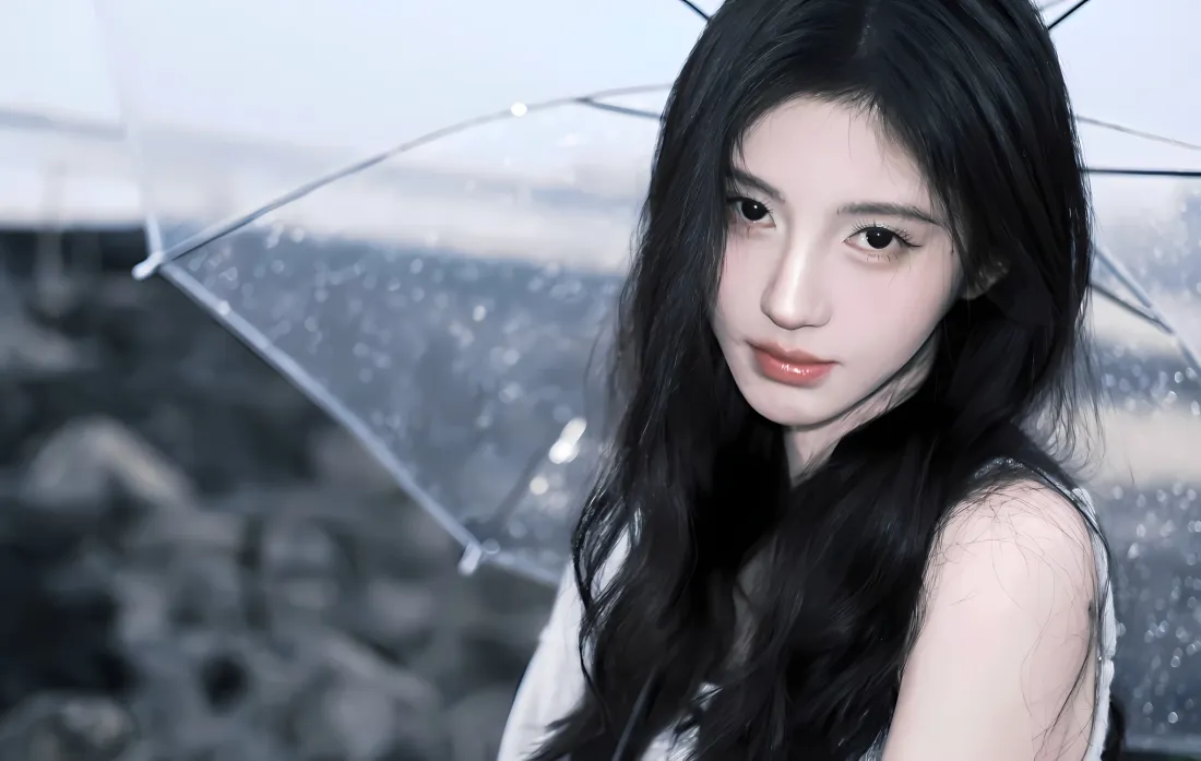2k鞠婧祎壁纸｜雨天背景 - 透明伞长发「哲风壁纸」