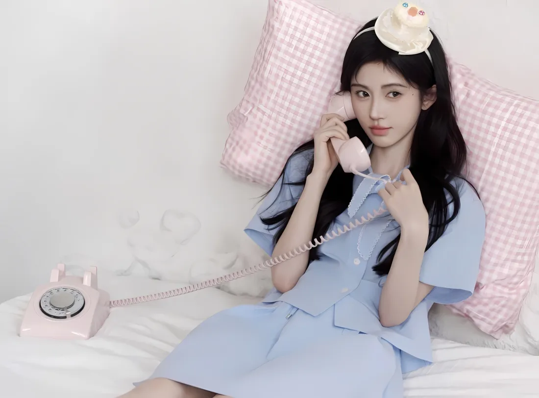2k鞠婧祎壁纸｜居家甜美背景图 - 浅蓝色服装「哲风壁纸」
