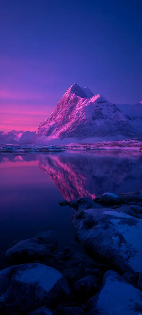雪山倒影晚霞手机壁纸｜紫色湖面背景 - 自然风景「哲风壁纸」