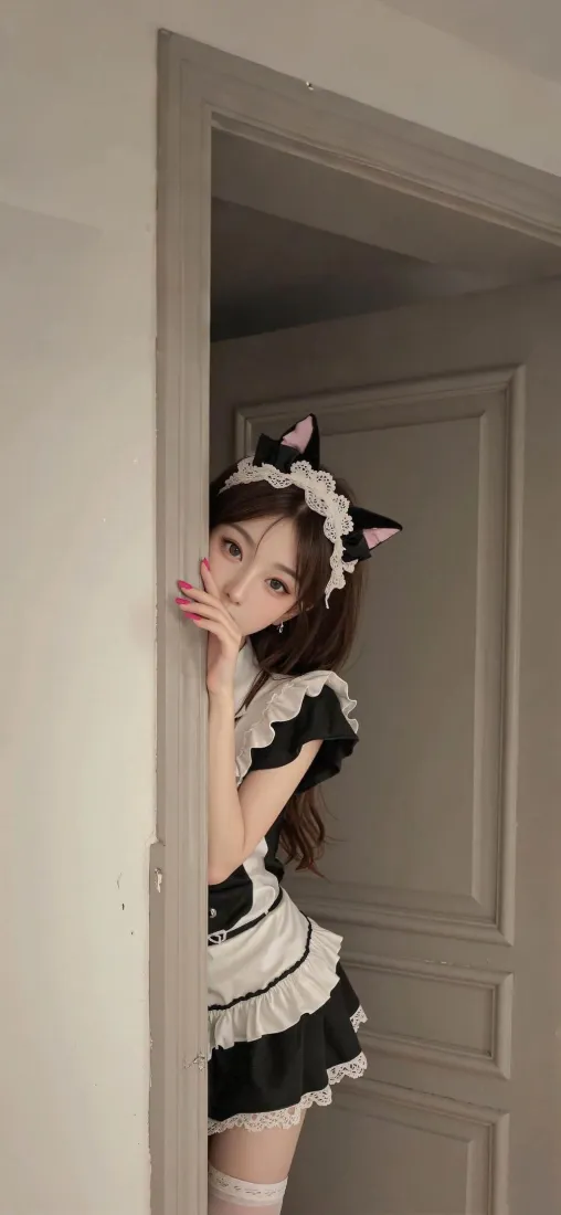 女仆装美女手机壁纸｜室内背景 - 猫耳发饰「哲风壁纸」