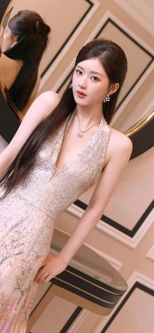 礼服美女手机壁纸｜室内背景 - 优雅长发「哲风壁纸」