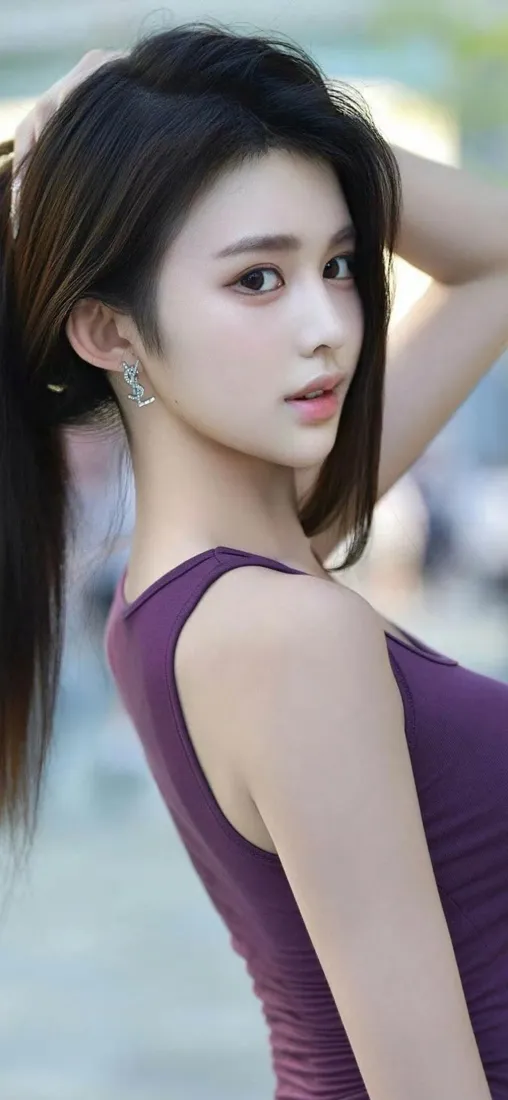 紫衣美女手机壁纸｜模糊背景图片 - 时尚「哲风壁纸」