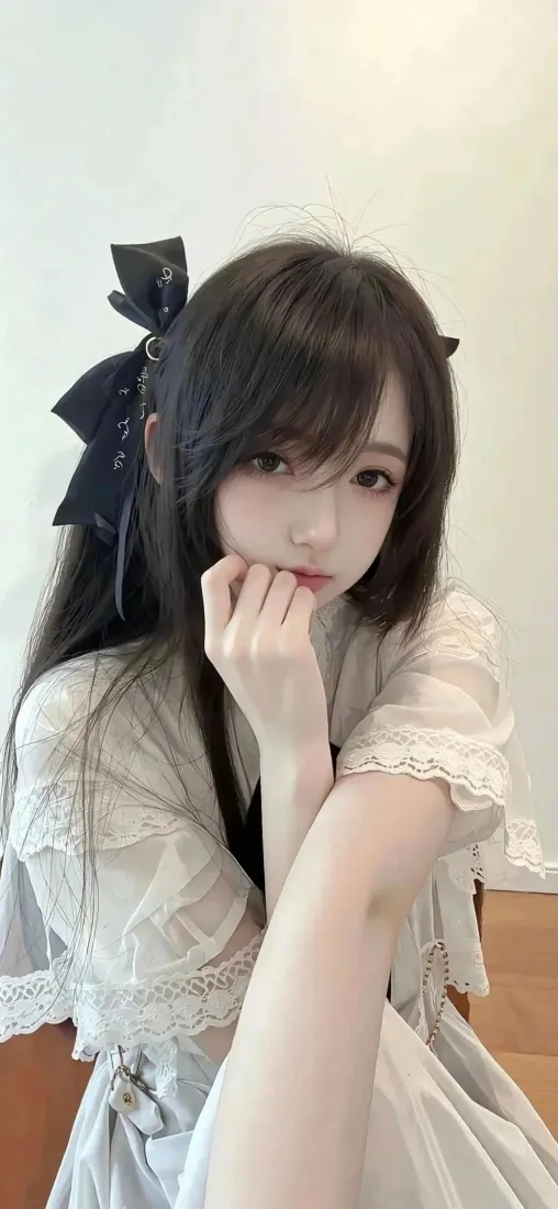 洛丽塔美女手机壁纸｜清新背景 - 黑蝴蝶结「哲风壁纸」