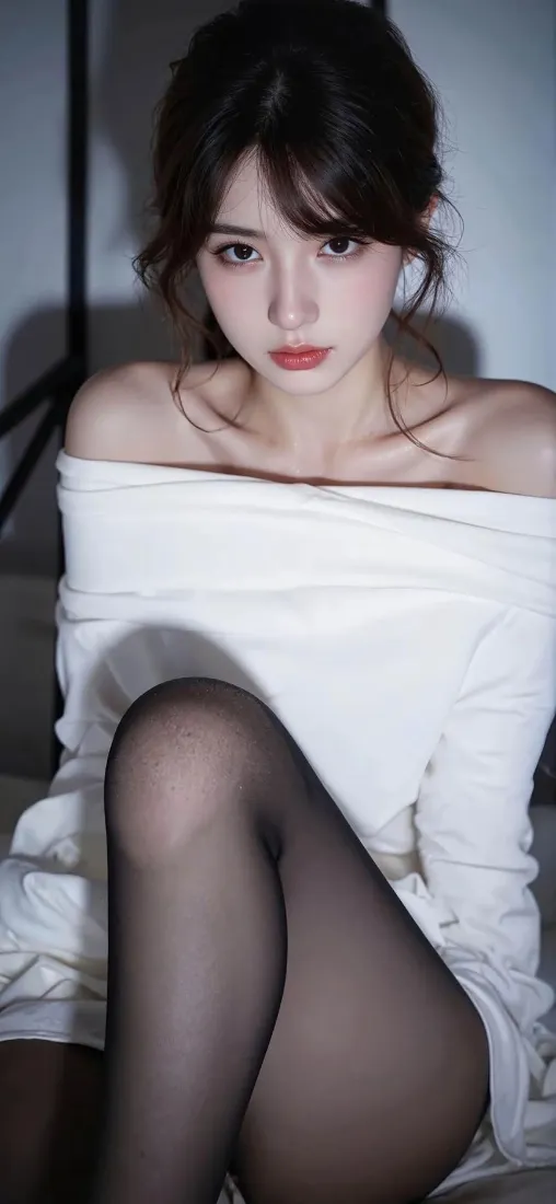 白衣黑丝美女手机壁纸｜暗调背景 - 迷人「哲风壁纸」