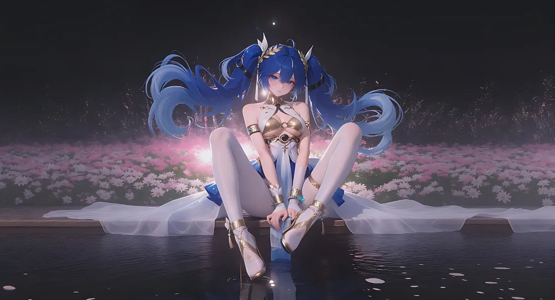 4k尤诺 鸣潮壁纸｜花海水面 - 蓝发角色「哲风壁纸」