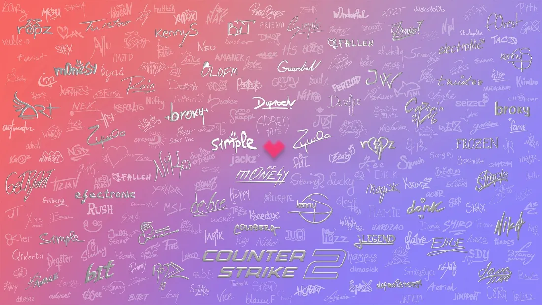 2kCSGO壁纸｜粉紫蓝渐变 - 游戏文字「哲风壁纸」