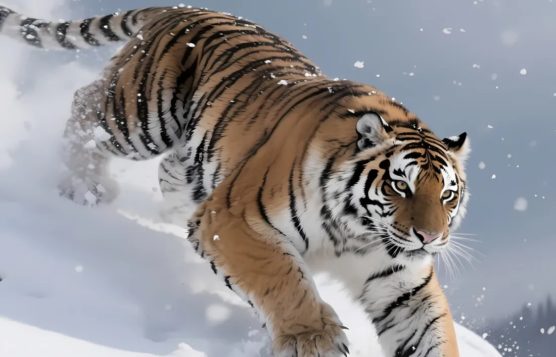 3k老虎雪地奔跑壁纸｜雪景背景 - 寒冬「哲风壁纸」