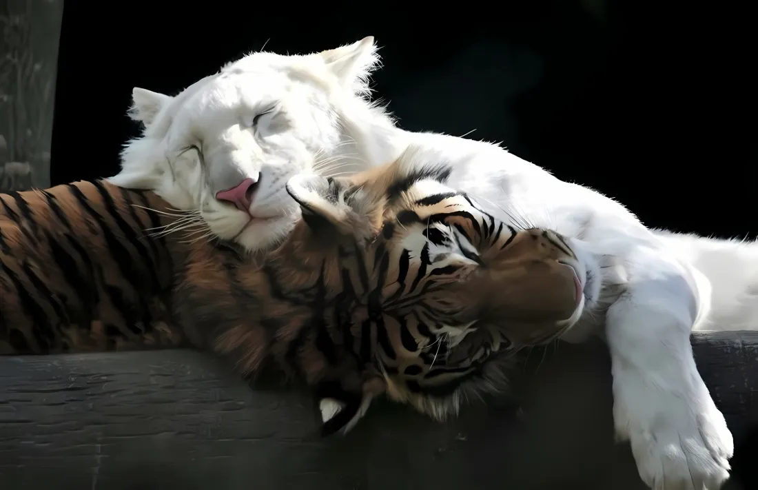 2k白虎老虎依偎壁纸｜安逸背景图片 - 放松「哲风壁纸」