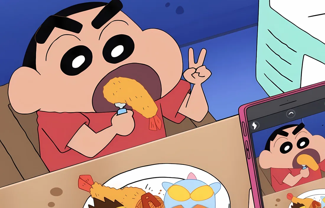 2k蜡笔小新壁纸｜美食自拍背景 - 红色衣服「哲风壁纸」