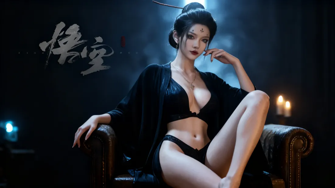 3k黑悟空四妹美女壁纸｜暗黑背景 - 性感黑衣「哲风壁纸」