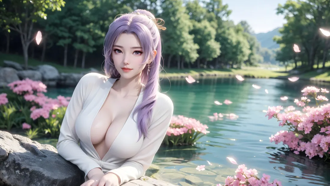 4k云霄仙子壁纸｜湖水粉花背景 - 师兄啊师兄「哲风壁纸」