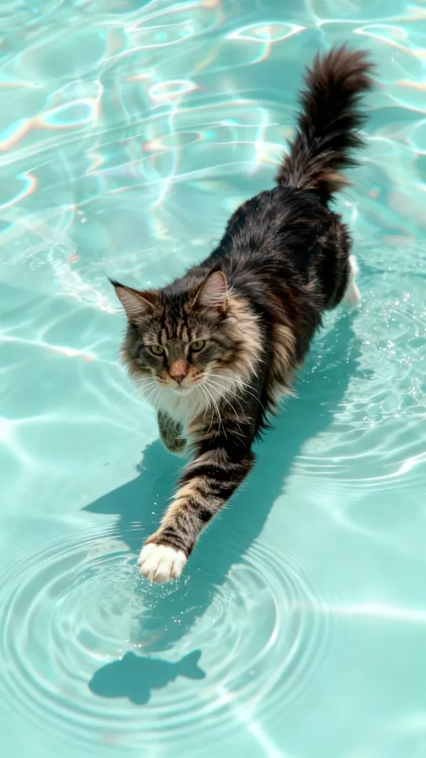 长毛猫戏水手机壁纸｜碧水 - 萌宠「哲风壁纸」