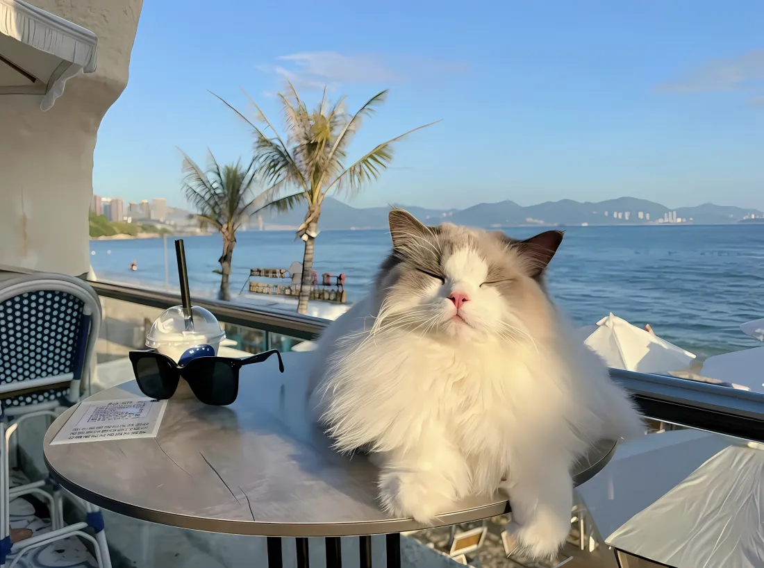 2k布偶猫壁纸｜海边桌子背景图 - 休闲海景「哲风壁纸」