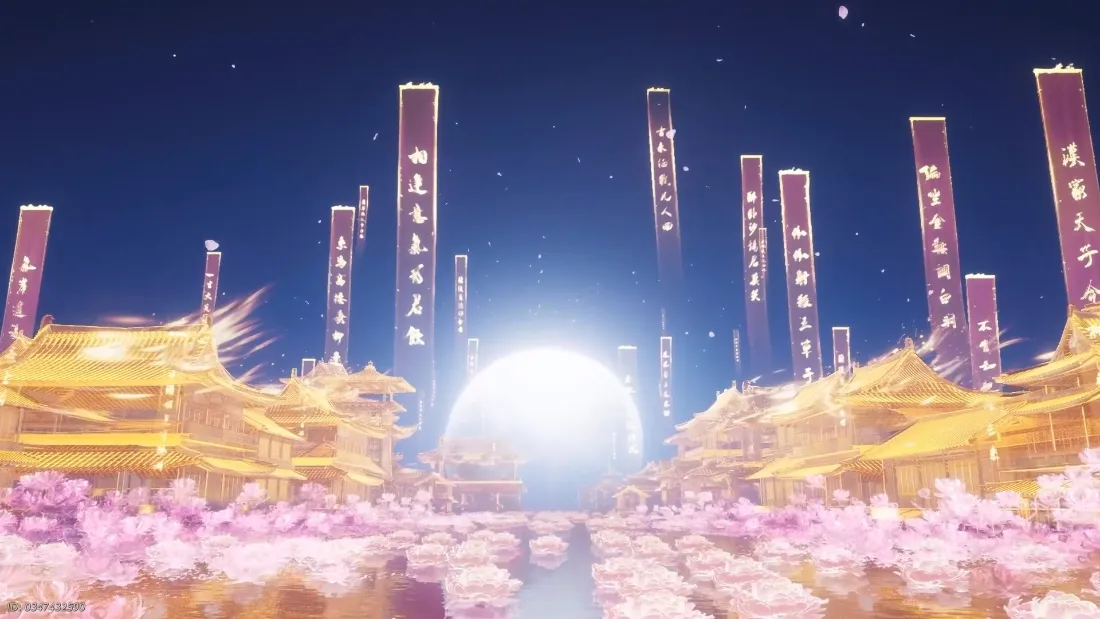 2k燕云游戏场景壁纸｜金色建筑粉色花海 - 圆月「哲风壁纸」
