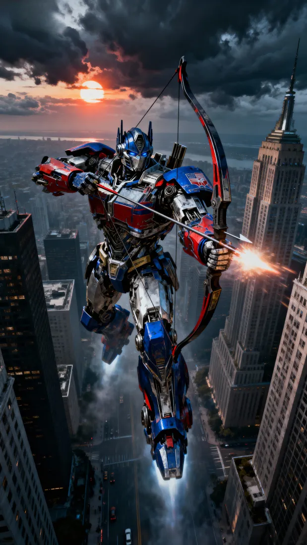 擎天柱机甲手机壁纸｜城市夕阳背景图片 - 炫酷「哲风壁纸」