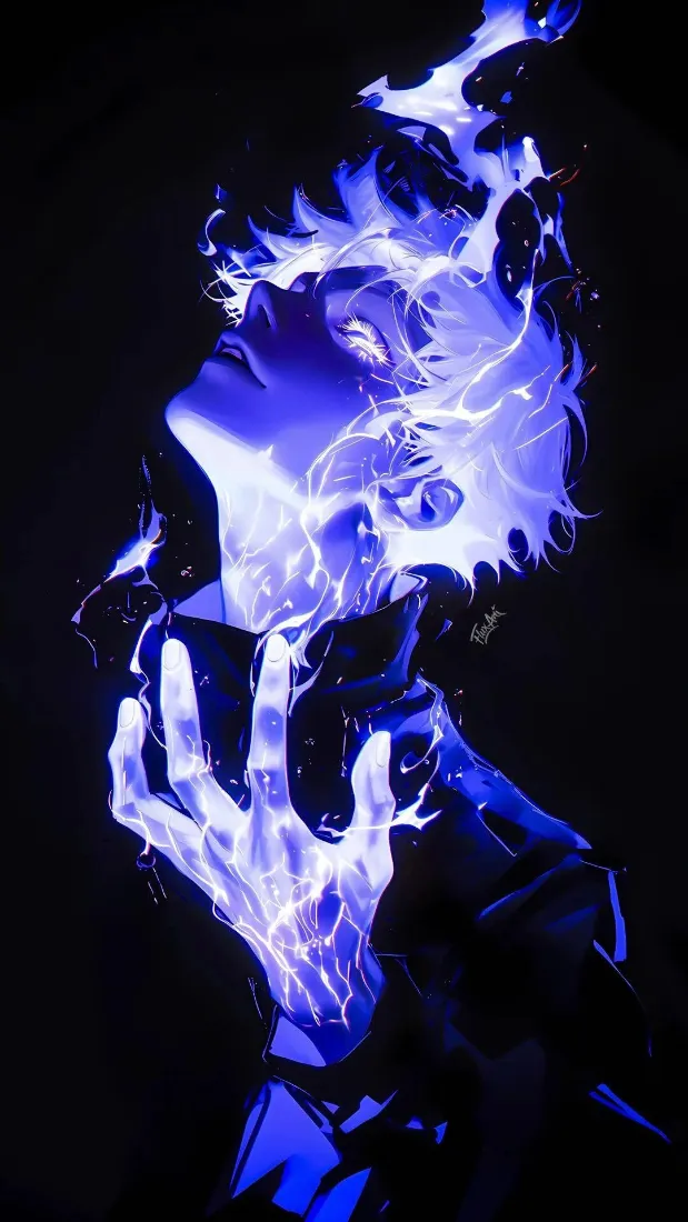 蓝色特效动漫角色手机壁纸｜暗黑背景 - 二次元「哲风壁纸」