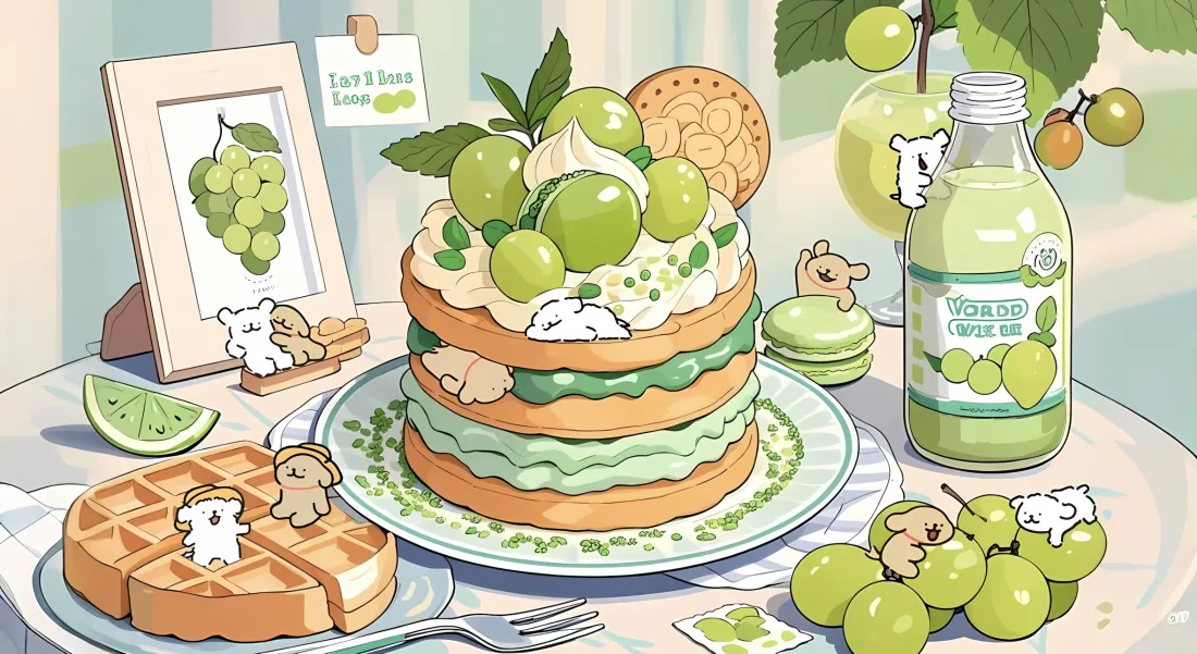 2k线条小狗青提蛋糕壁纸｜青提美食背景 - 手绘「哲风壁纸」