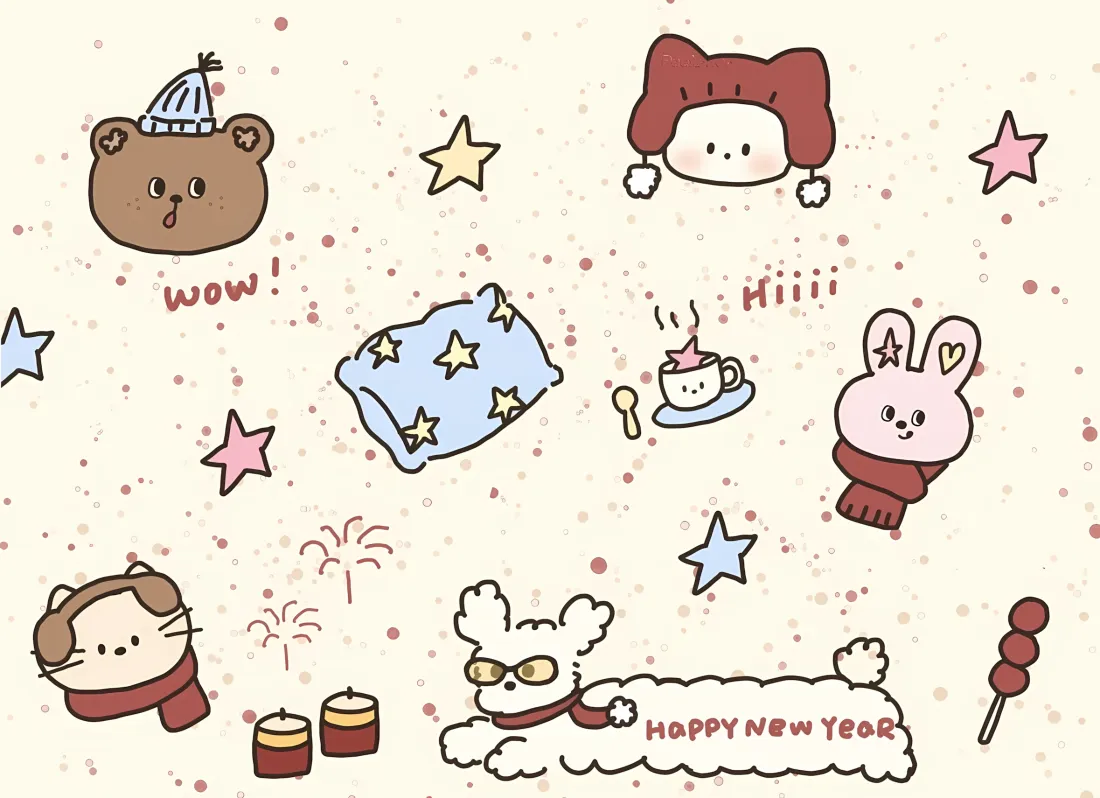 2k可爱卡通新年壁纸｜温馨背景图 - 小熊兔子「哲风壁纸」