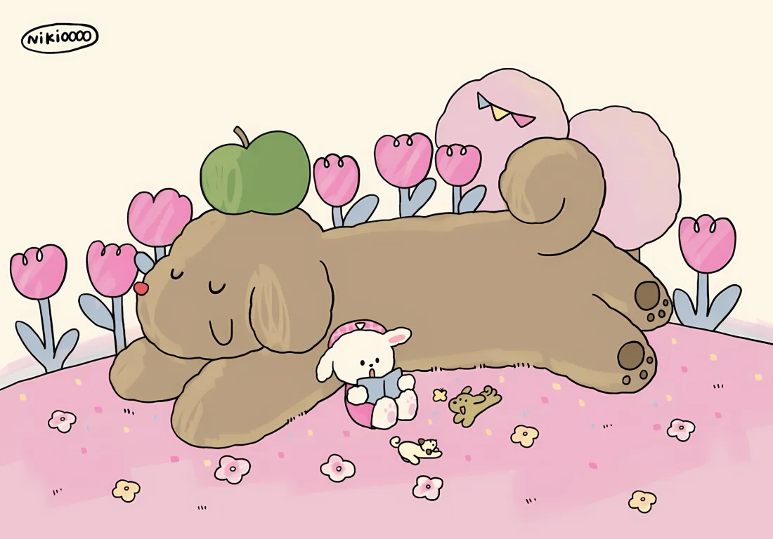 2k卡通腊肠狗壁纸｜粉色背景 - 小兔子苹果「哲风壁纸」