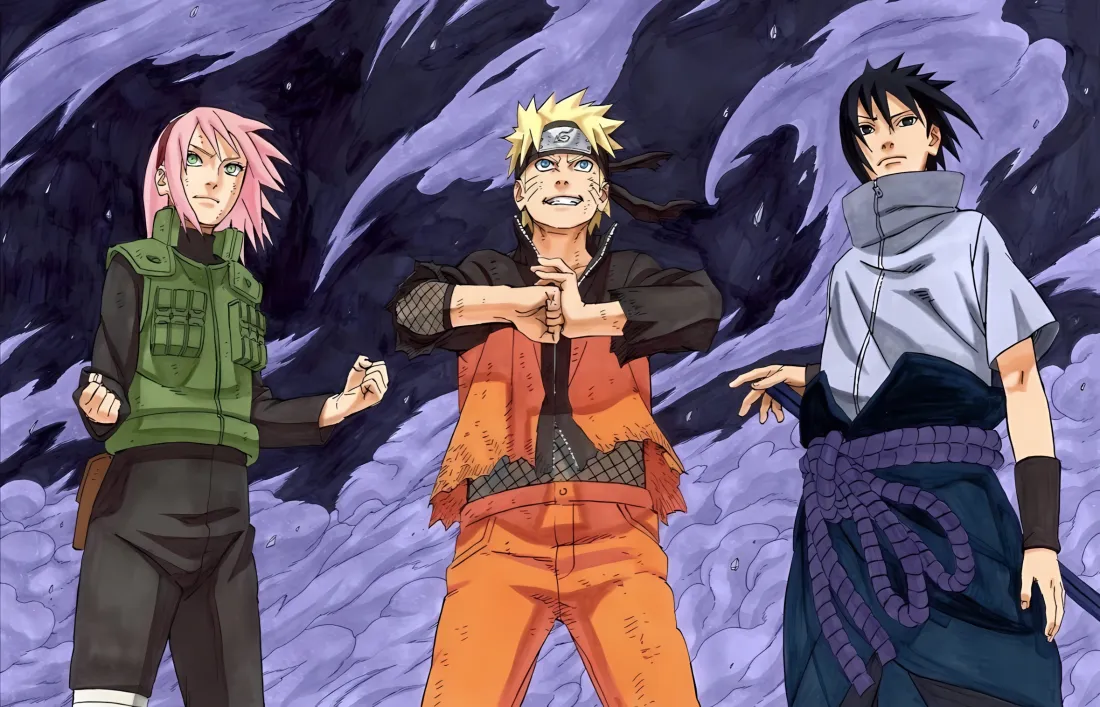 2k火影忍者三人组壁纸｜暗色漩涡背景 - 鸣人樱佐助「哲风壁纸」