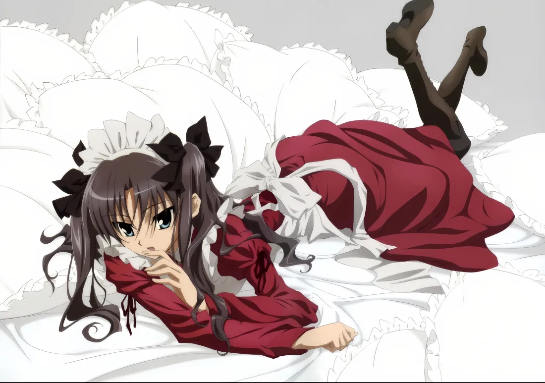 2k远坂凛女仆装壁纸｜二次元背景 - 红色连衣裙「哲风壁纸」