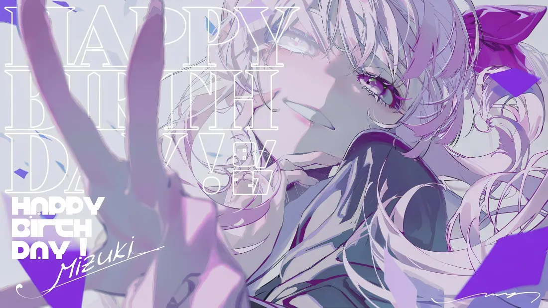 4k紫瞳二次元角色壁纸｜紫粉背景 - 长发「哲风壁纸」