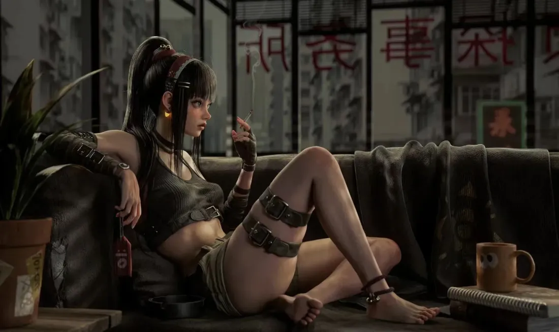 2k废土美女壁纸｜中式室内图片 - 绑带服饰「哲风壁纸」