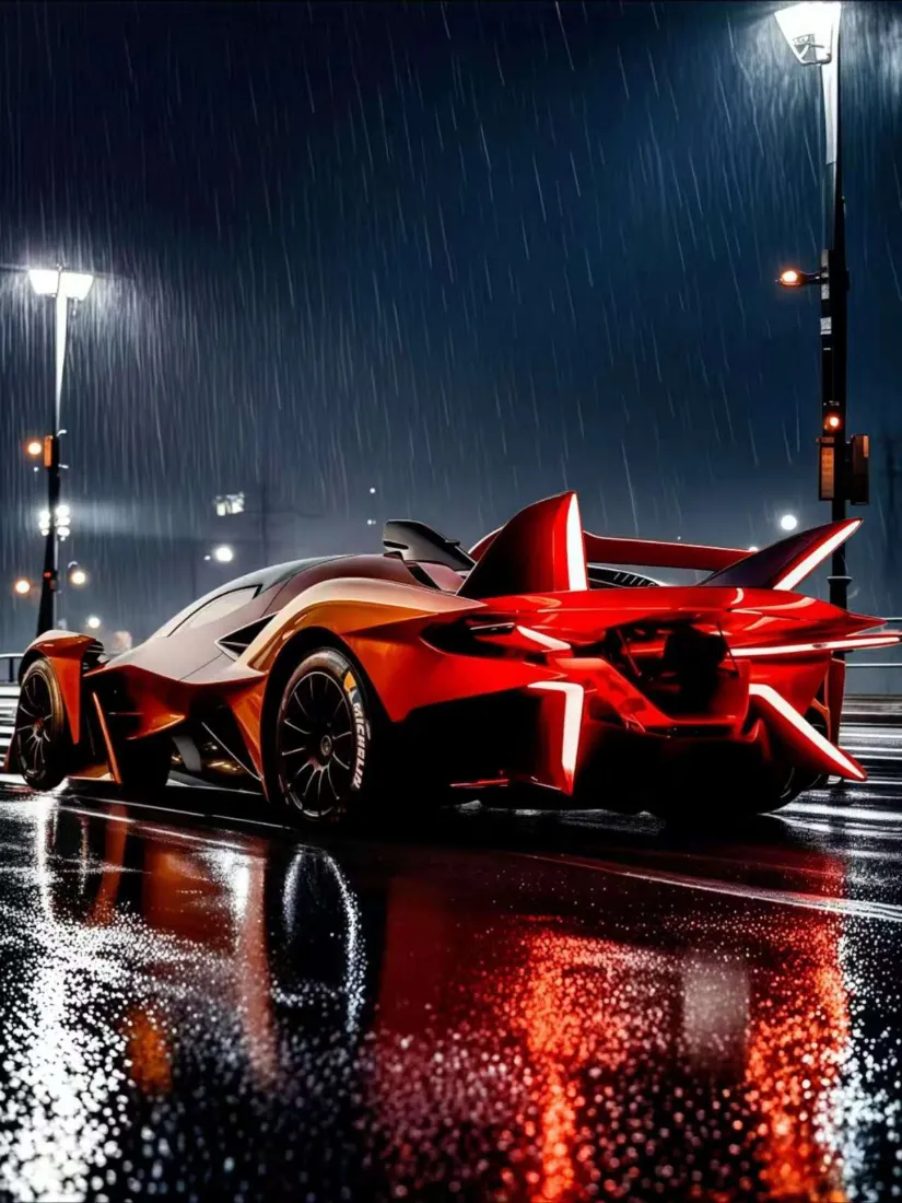 红色超跑雨夜手机壁纸｜城市雨夜 - 超跑「哲风壁纸」