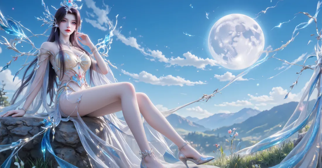 7k云望舒壁纸｜仙侠背景 - 月亮山脉飘带「哲风壁纸」