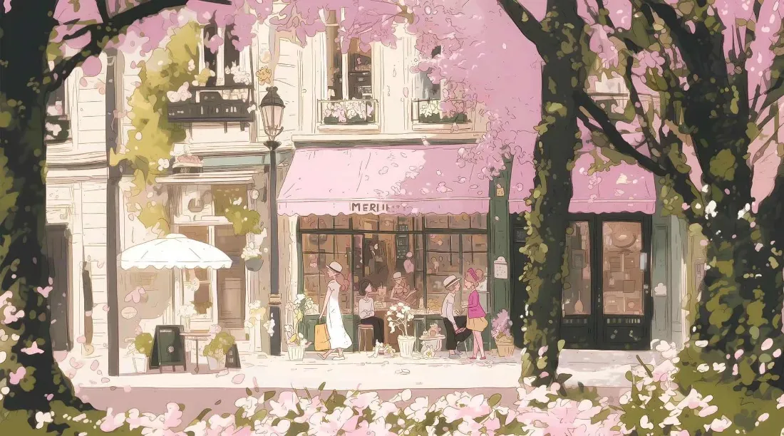2k手绘樱花街景壁纸｜粉色背景 - 插画「哲风壁纸」