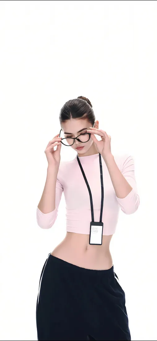 欧美简约女性手机壁纸｜白背景 - 粉露脐装「哲风壁纸」