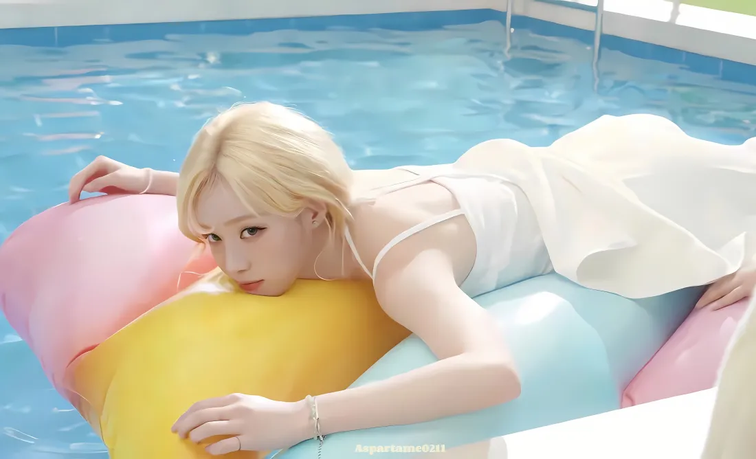 4k金玟庭泳池壁纸｜充气浮床背景 - 夏日清凉「哲风壁纸」