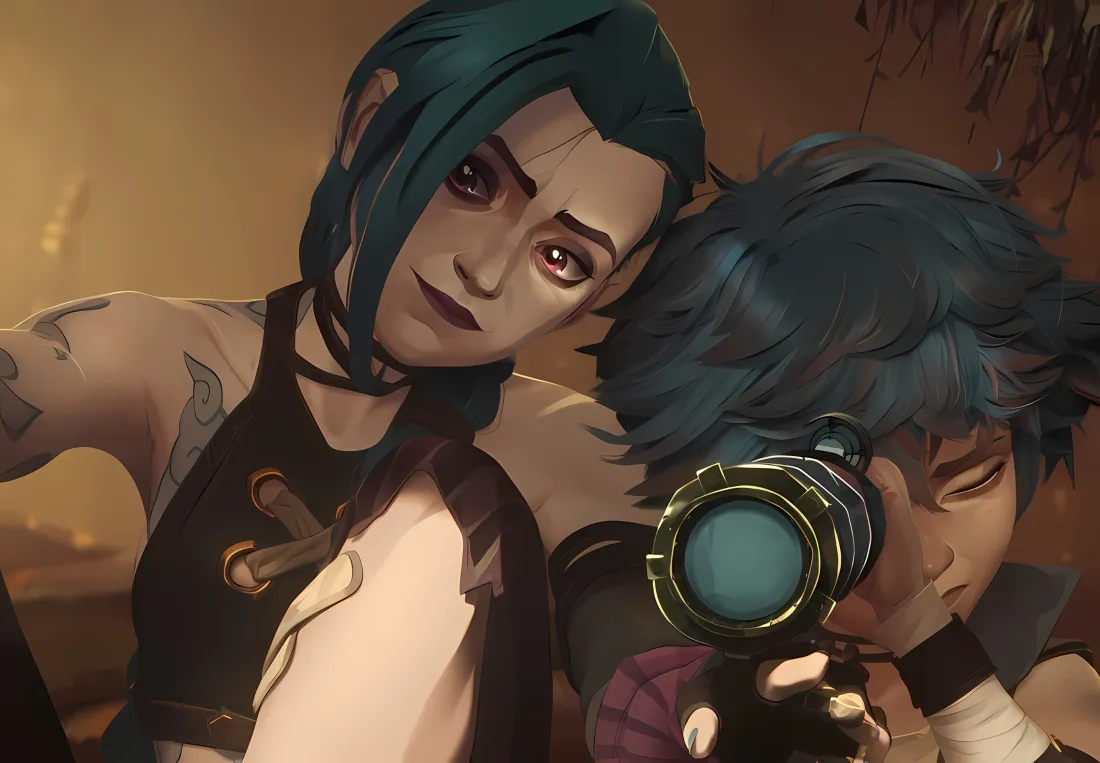 3k金克丝 伊莎 双城之战壁纸｜偏黄背景 - 蓝发「哲风壁纸」