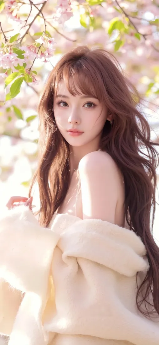 长发美女樱花手机壁纸｜粉色樱花背景 - 清新「哲风壁纸」