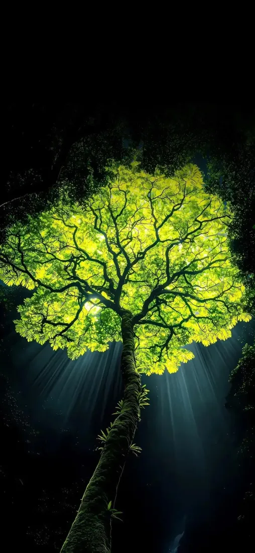 发光树手机壁纸｜黑暗背景 - 自然风景「哲风壁纸」
