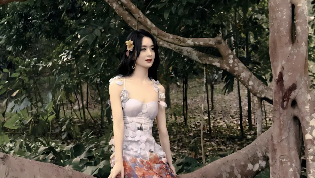 3k赵丽颖壁纸｜树林背景图片 - 花裙写真「哲风壁纸」