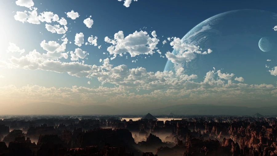 2k阳光壁纸-月亮壁纸-行星星眼壁纸-峡谷「哲风壁纸」