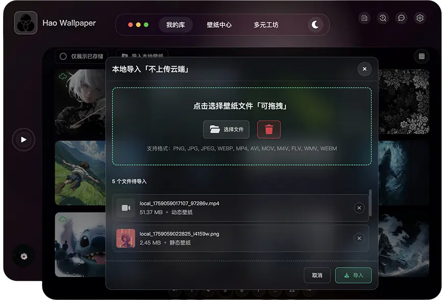 Hao Wallpaper软件页面 - 壁纸导入